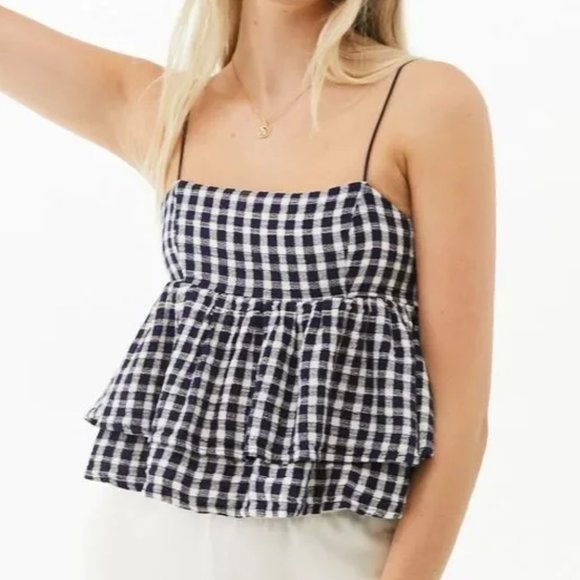 Urban Outfitters Navy Checked Babydoll Tank - M (EUC) - Picture 1 of 5